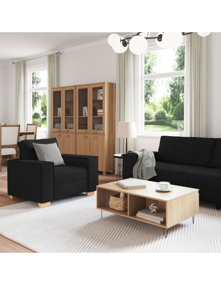 Divano 3 pcs Nero Tessuto misto lino