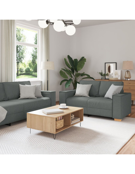 Divano 3 pcs Grigio scuro Tessuto misto lino