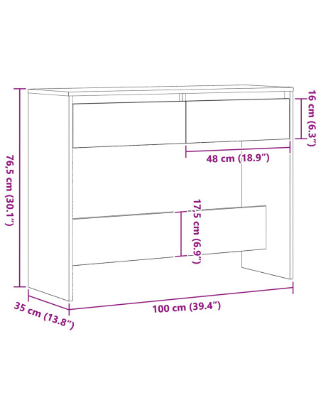 Tavolo Consolle in Rovere Nero - 100x35x76.5 cm - Legno ingegnerizzato
