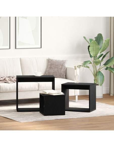 Tavolo Nesting 3 pcs Rovere Nero Legno multistrato