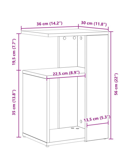 Tavolino  Nero Rovere 36x30x56 cm Legno ingegnerizzato
