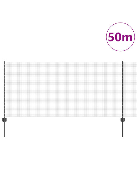 Recinzione con Posto Grigio 1 x 50 m Acciaio e PVC