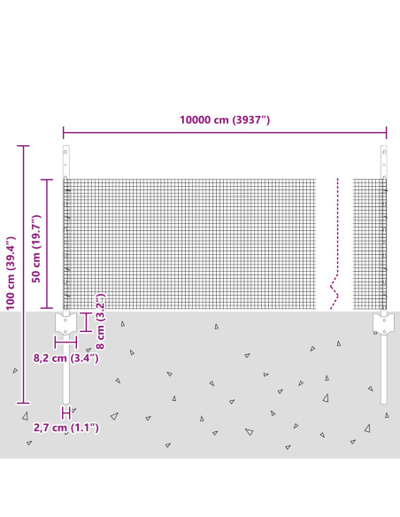Recinzione con Posto Grigio 0,5 x 100 m Acciaio e PVC