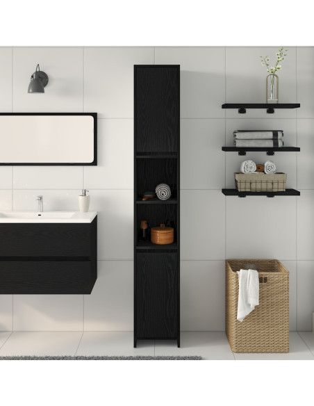 Mobile da Bagno con porta Rovere Nero 30 x 30 x 183,5 cm