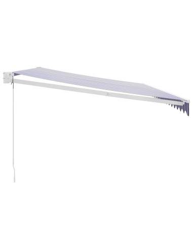 Tenda da Sole Retrattile Blu e Bianca 5x3 m Tessuto e Alluminio