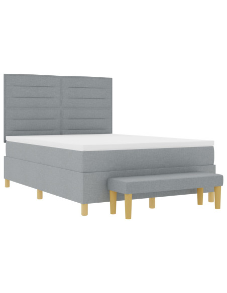 Letto a Molla con Materasso e Panchina Grigio Chiaro 140x200 cm Tessuto