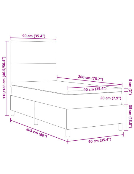 Letto con Box Spring e Materasso Grigio Chiaro 90x200 cm Tessuto Corduroy