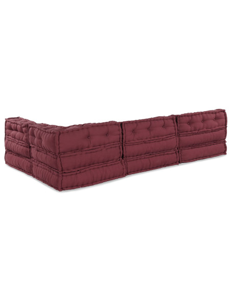 Pouf Modulari  4 pezzi in Tessuto Borgogna