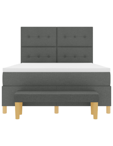 Letto Box Spring con Materasso e Panchina Grigio Scuro 140x200 cm Tessuto