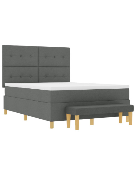Letto Box Spring con Materasso e Panchina Grigio Scuro 140x200 cm Tessuto
