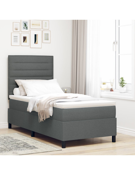 Struttura Letto  con Materasso Grigio Scuro Tessuto 100 x 200 cm