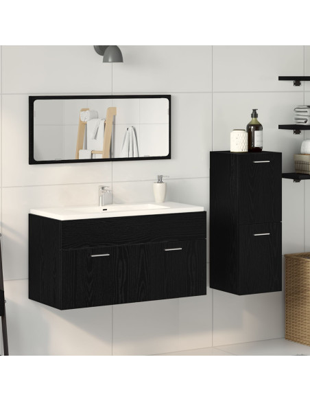 Set di mobili per il bagno 3 pcs Rovere Nero Legno multistrato