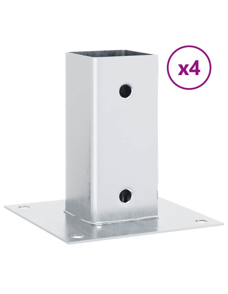 Basi per Pali Quadrate 4 pz Argento 61x61 mm in Acciaio Zincato