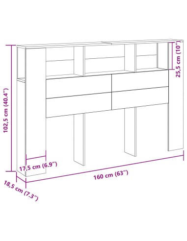 Testata del letto Rovere Nero 120 x 18.5 x 102.5 cm