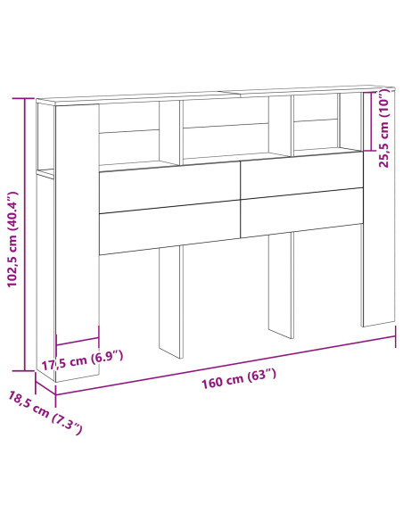 Testata del letto Rovere Nero 120 x 18.5 x 102.5 cm