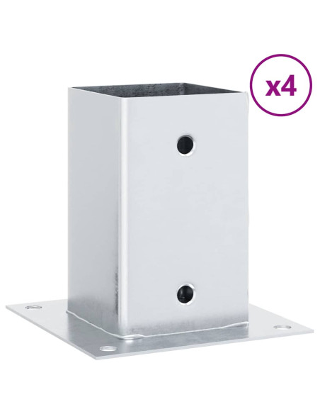 Basi per Pali Quadrate 4 pz Argento 91x91 mm in Acciaio Zincato