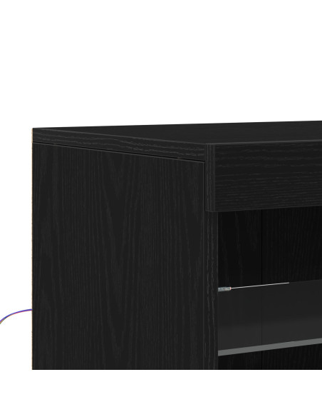 Sideboard con luci LED in rovere nero 60,5x37x67 cm