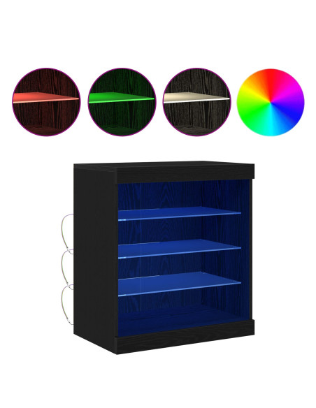 Sideboard con luci LED in rovere nero 60,5x37x67 cm