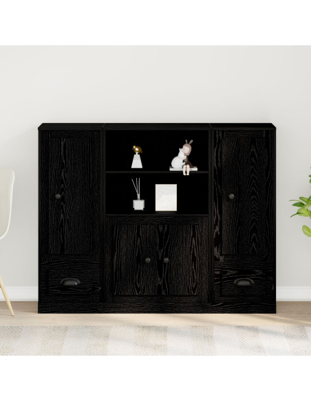 Highboard Nero Rovere 132x35,5x103,5 cm Legno Ingegnerizzato