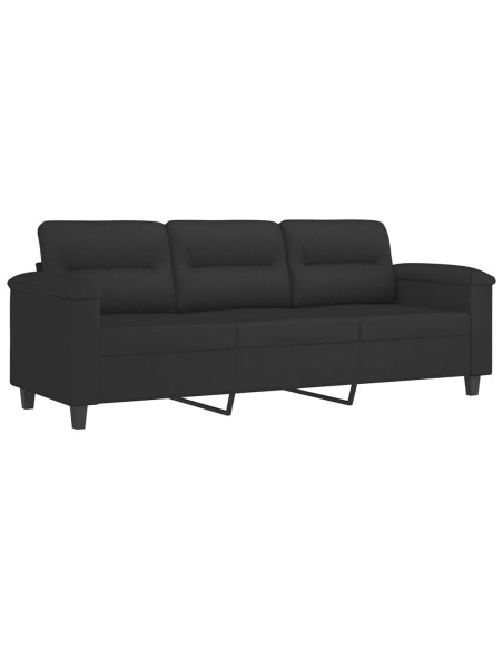 Set Divani 3 pz con Cuscini Nero in Tessuto Microfibra