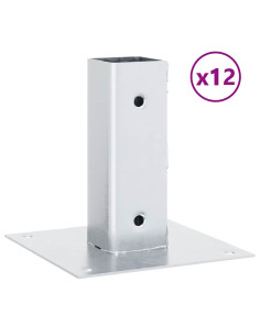 Basi per Pali Quadrate 12 pz Argento 51x51 mm Acciaio Zincato 2