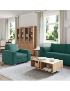 Divano 3 pcs Verde Scuro 219 x 80 x 82 cm Tessuto misto lino