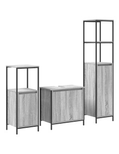 Set di mobili per il bagno con porta 3 pcs Grigio Sonoma e Nero 2