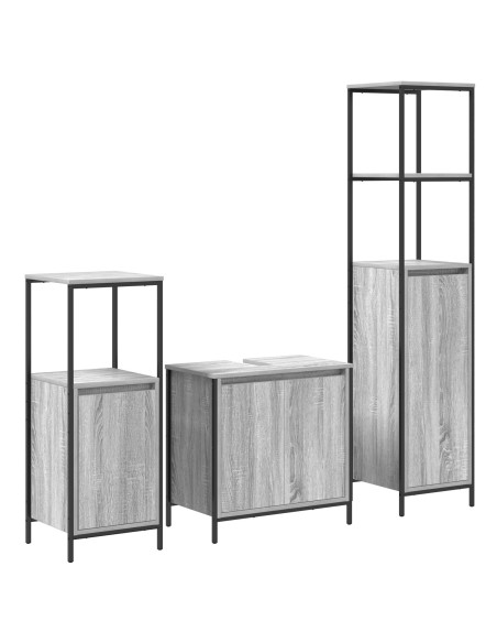 Set di mobili per il bagno con porta 3 pcs Grigio Sonoma e Nero