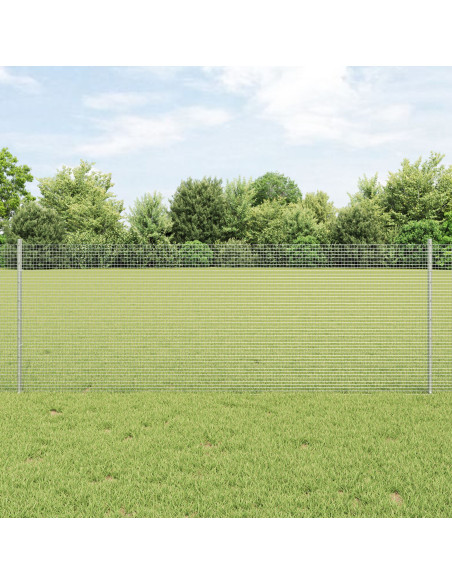 Recinzione in Rete Saldato  con 22 Pali Argento 0.8x50 m Acciaio