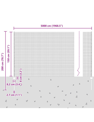 Recinzione con Posto Argento 1,5 x 50 m Acciaio