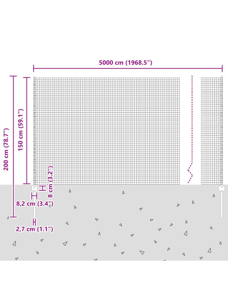 Recinzione in Filo Saldato  con 44 Pali U Argento 1,5x50 m Acciaio