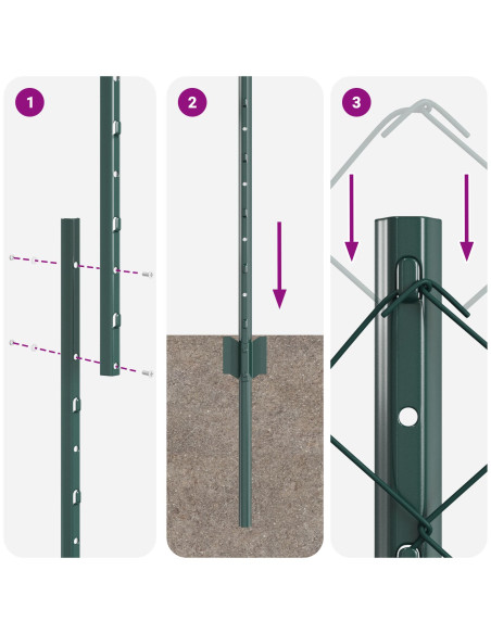 Recinto a Maglie di Catena  con 10 Pali U Verde 1x10 m Acciaio