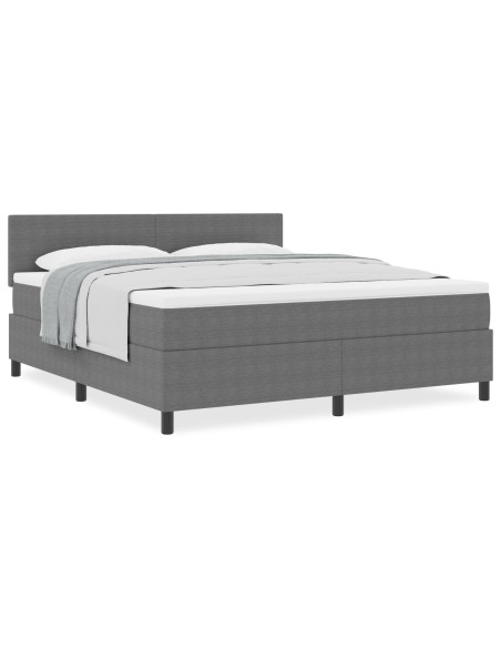 Letto Box Spring  con Materasso Grigio Super King in Tessuto di Corduroy