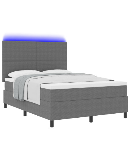 Letto con Box Spring, Materasso & Luce LED Grigio 140x200 cm Tessuto in Corduroy