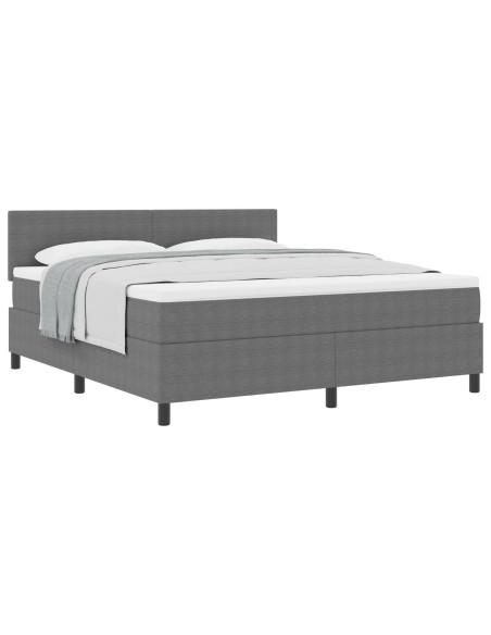 Letto Box Spring  con Materasso Grigio Super King in Tessuto di Corduroy