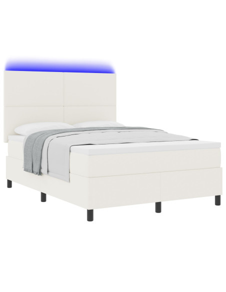 Letto con Rete a Molla e Materasso & LED Crema 160x200 cm Tessuto in Velluto a Coste