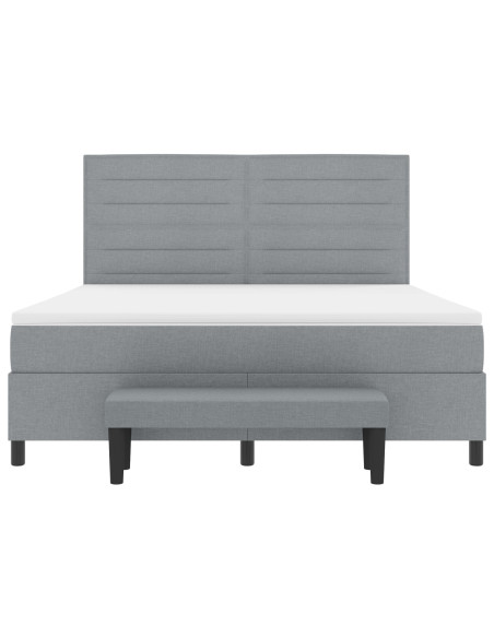 Letto Box Spring con Materasso e Panca Grigia Chiara 180x200 cm in Tessuto