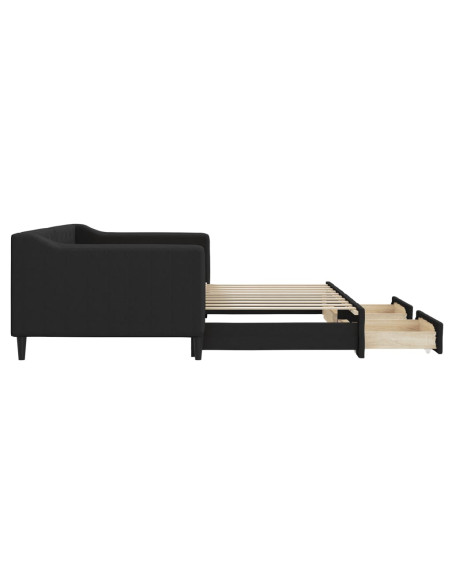 Divano Letto Estraibile con Cassetti Nero 90x190 cm in Tessuto