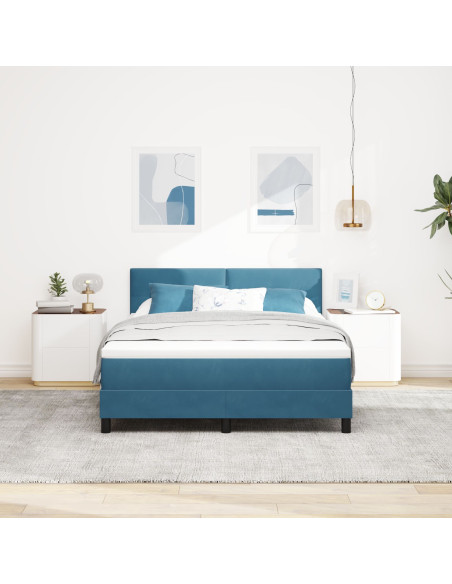 Letto a molle con materasso Blu Scuro 140 x 200 cm Velluto