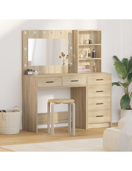 Set di Toeletta da 2 Pezzi con LED in Rovere Sonoma in Legno Ingegnerizzato
