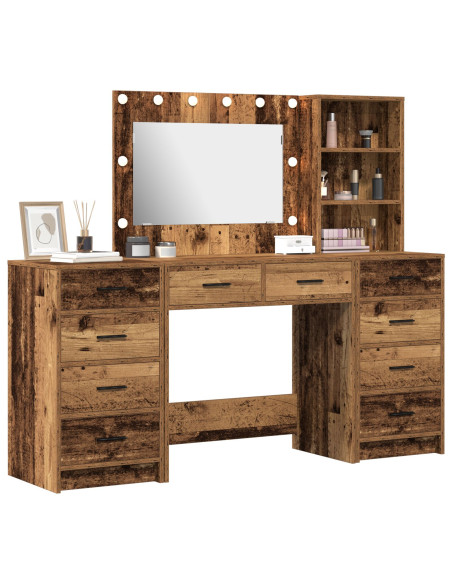 Set di 3 pezzi di tavolo da toeletta  con LED legno vecchio legno ingegnerizzato