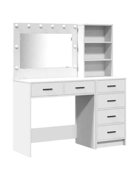 Set Toeletta a 2 Pezzi con LED in Legno Bianco Ingegnerizzato