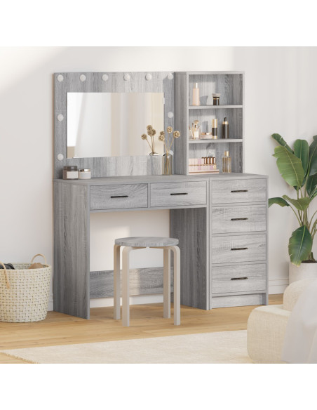 Set di 2 tolette  con LED in legno ingegnerizzato grigio sonoma
