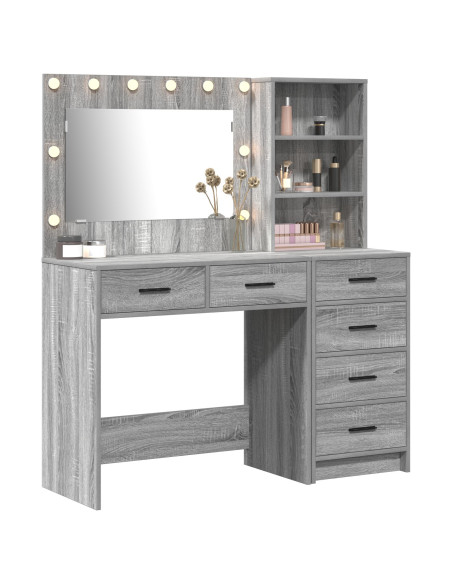 Set di 2 tolette  con LED in legno ingegnerizzato grigio sonoma