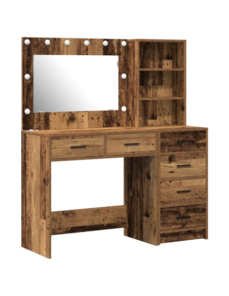 Set da Toeletta di 2 Pezzi con LED in Legno Vecchio