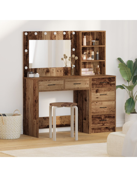 Set da Toeletta di 2 Pezzi con LED in Legno Vecchio