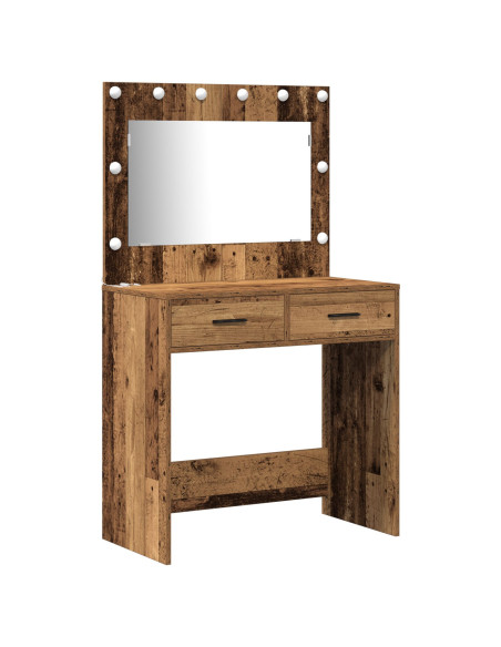 Set da Toeletta di 2 Pezzi con LED in Legno Vecchio