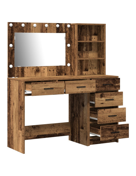Set da Toeletta di 2 Pezzi con LED in Legno Vecchio