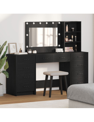 Tavolo da Trucco 3 pcs Rovere Nero Legno multistrato