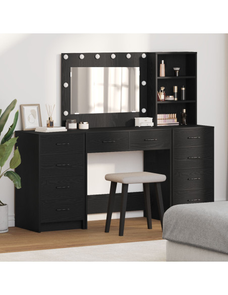 Set di Toilette da 3 Pezzi  con Specchio LED in Rovere Nero Legno Ingegnerizzato
